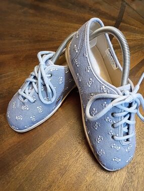 Cosyfeet Women’s Wide Fit Comfort Shoes Blue Floral Embroidered Lace Up Size 5